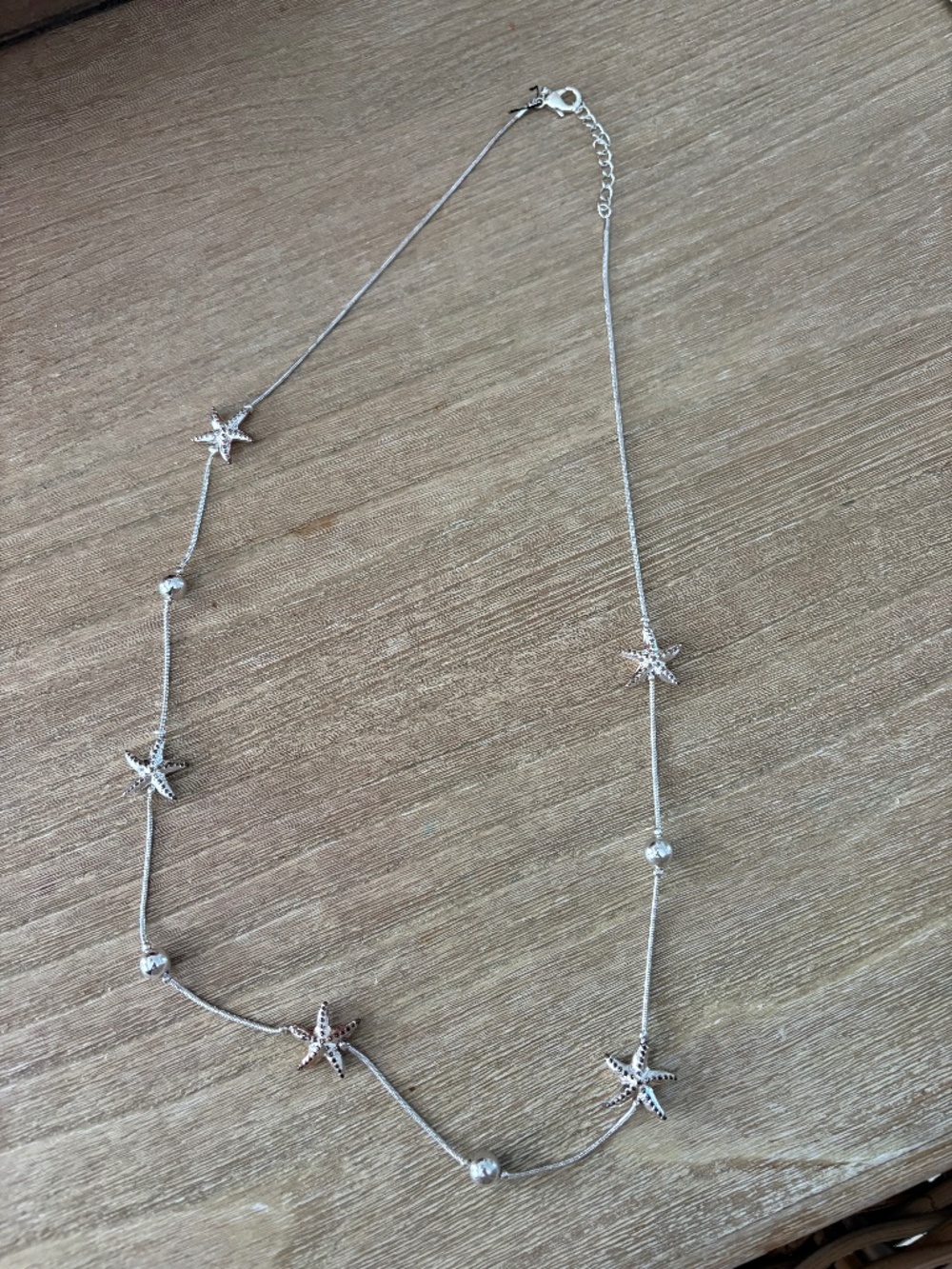 Long silver necklace with starfish